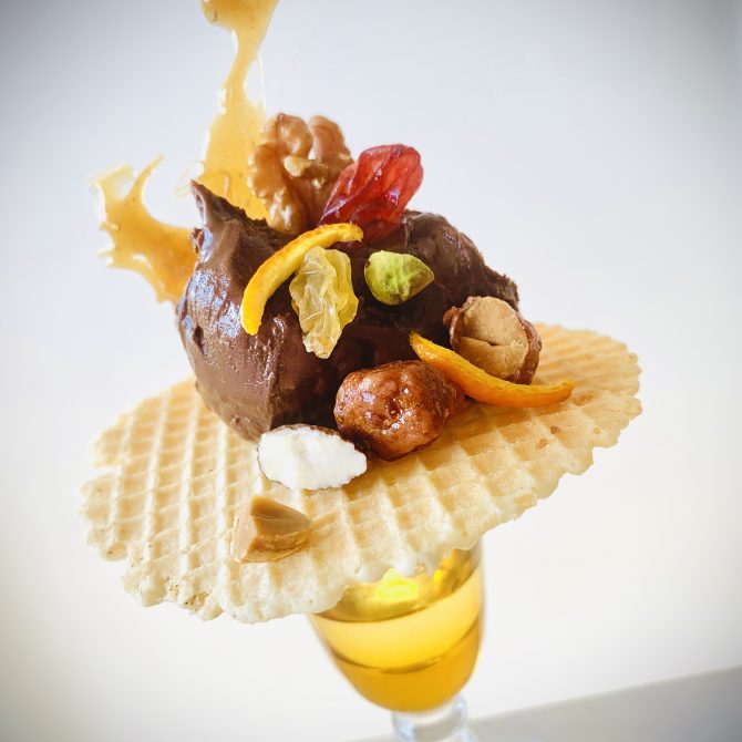 mendiant ganache chocolat gaufrette rhum fruits secs photo film stylisme culinaire recette food style rhone lyon