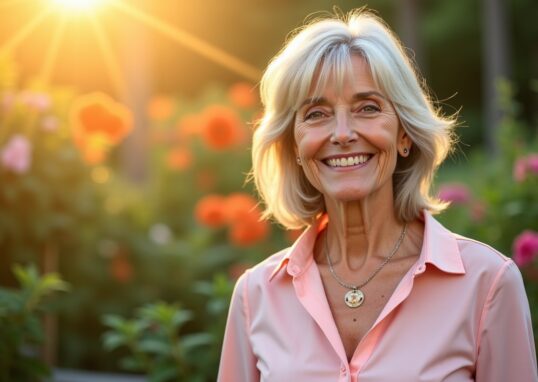 Coiffures raffinées pour femmes de 60 ans : mi-longs dégradés sublimés par une frange chic