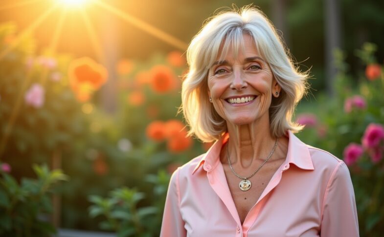 Coiffures raffinées pour femmes de 60 ans : mi-longs dégradés sublimés par une frange chic